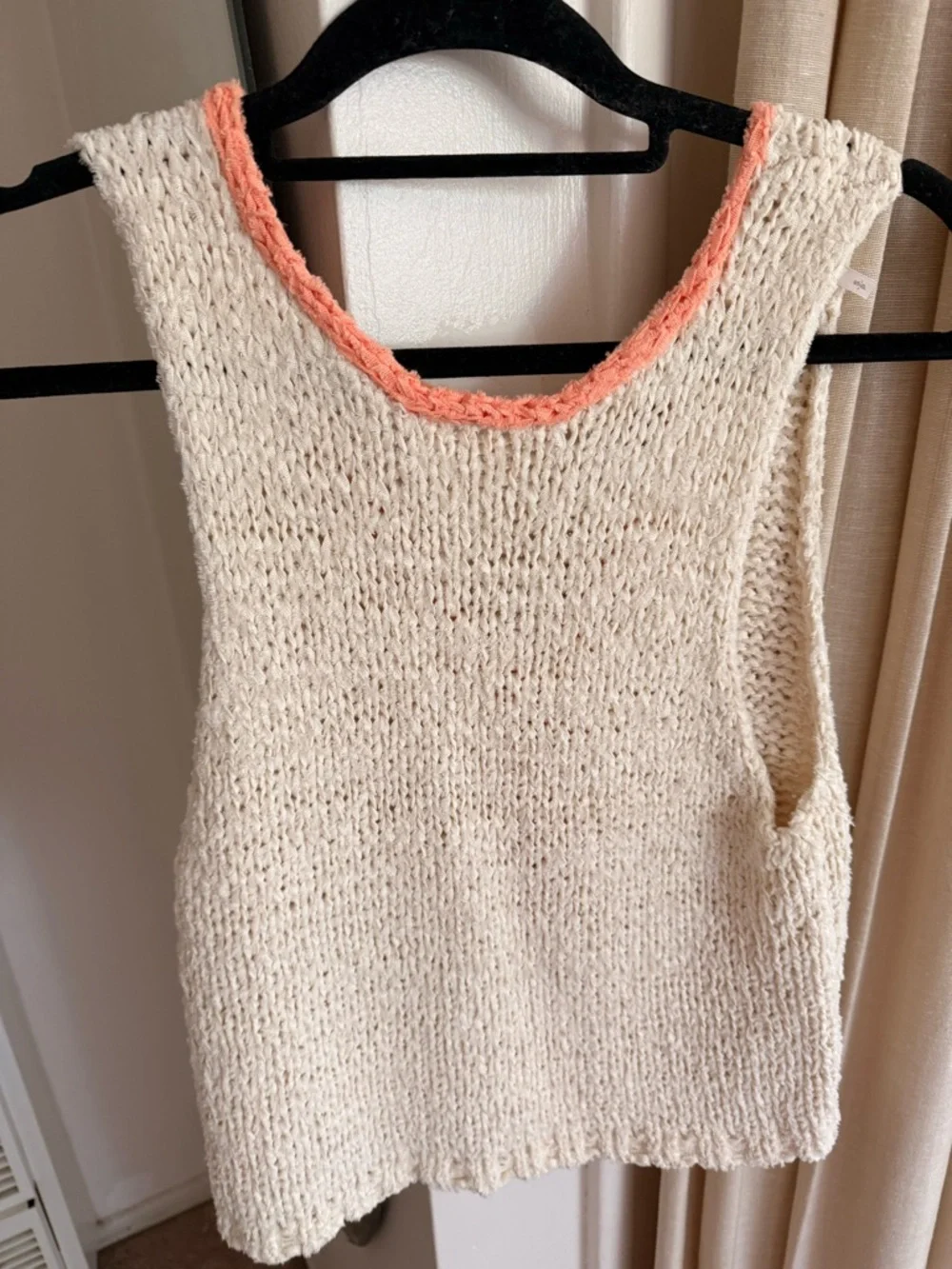 Free People Cream Knit Tank with Coral Trim - Picture 2 of 2